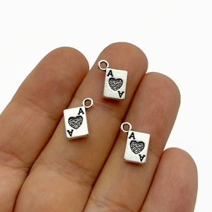 30 pingentes de cartas de baralho de ás de copas banhados a prata, pingentes de pôquer C69