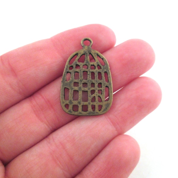 Brass birdcage pendants charms 18x28mm, pick your amount, C183