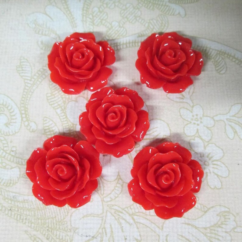 10 red 20mm rose resin cabochons, beautiful flower cabs image 2