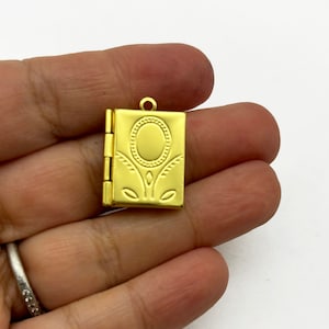 Gold Plated Folk Art Flower Design Mini Book Locket Charm Pendants, D13