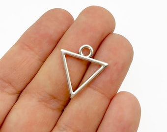 15 Silver Plated Triangle Charms, Open Bezel Pendant, Triangle Pendants F31