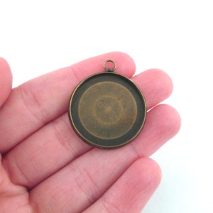 Brass Plated One Inch or 25mm bezel charm settings, bronze round pendant blanks  base trays, pick your amount, B180
