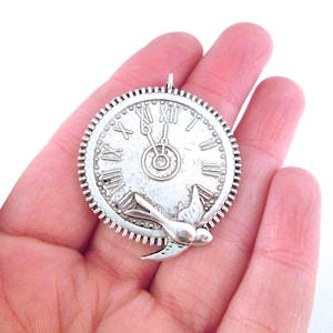 Silver plated watch gear clock charms with a bird, pick your amount, D118