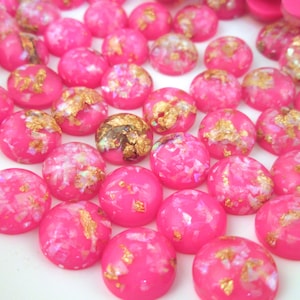 10 12mm  Round Flatbacked Hot Pink Resin Foil Cabochons, Flat Backed Acrylic Plastic Cabs  H155