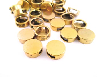 Ten 12mm Gold Plated Round Flat Topped Slide Charm Pendants, C105