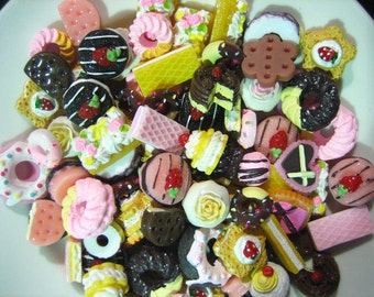 25pc assorted decoden cabochons, mix of miniture kawaii dessert pastry cabs