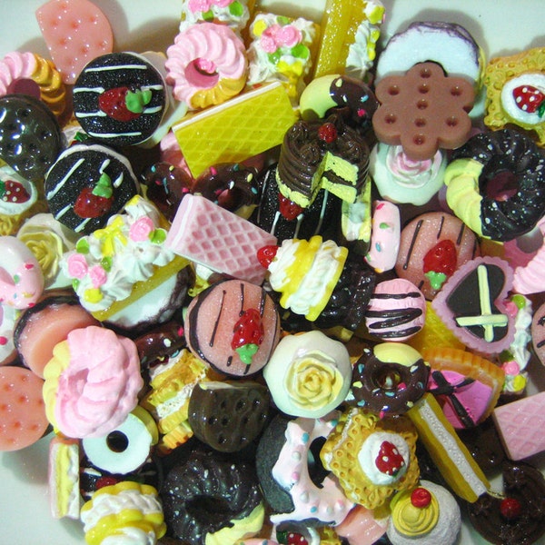 25pc assorted decoden cabochons, mix of miniture kawaii dessert pastry cabs