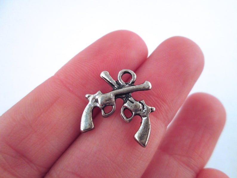 Silver Plated Crossed Pistol Gun Charms Pick Your Amount Etsy
