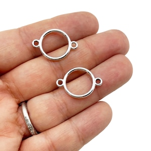 8 Double Sided Silver Plated Round Open Bezel, Circle Charm Connector, Great for UV Resin F273