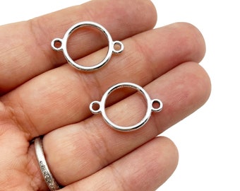 8 Double Sided Silver Plated Round Open Bezel, Circle Charm Connector, Great for UV Resin F273