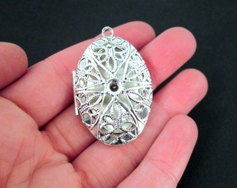 Large Oval Filigree Lockets, Slight Seconds Sale, Silver Plated, Pick your Amount, D2