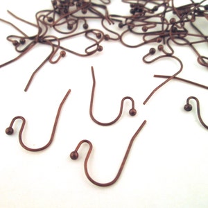 25 Pair Ball Tip French Hook Ear Wires, Dark Red Copper Plated Earwire  C179