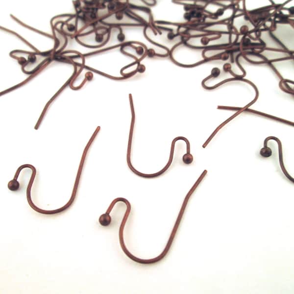 25 Pair Ball Tip French Hook Ear Wires, Dark Red Copper Plated Earwire  C179