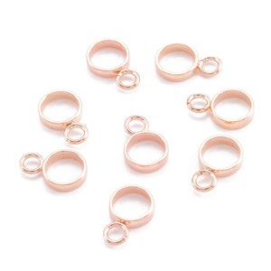 Six Rose Gold Plated Stainless Steel Round Tube or Ring Bail Charms, Open Bezel Pendant, Circle Pendants A105