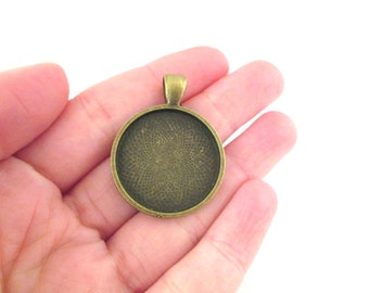 25mm round brass bezel pendant pendant settings, One Inch bronze charm blank bases, pick your amount, B54