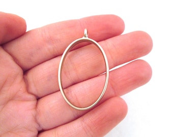 3 Matte Champagne Gold Plated 38mm Oval Charms, Open Bezel Pendant Frames for Uv Resin Pressed Flower Jewelry F233