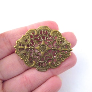 Beautiful antique brass 44mm filigree pendant connecter stamping, bronze charm connector, pick your amount, B33