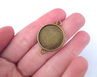 10 antique brass 19mm one sided bezel setting connector charms, bronze connecter pendants b156