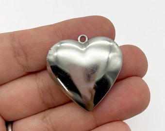 2 Larger 29mm Stainless Steel Smooth Heart Lockets Pendant Charms D28