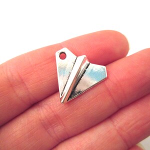 10 Silver plated paper airplane charms 17x18mm, C52 image 2