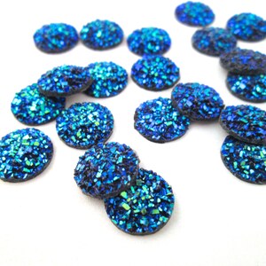10 Metallic Blue Round Flatbacked 10mm Resin Druzy Cabochons, Flat Backed Acrylic Plastic Flat Backed Drusy Cabs, Fake Gemstone Drusies H567