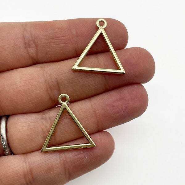 6 Gold Plated Triangle Charms, Open Bezel Pendant, Triangle Pendants F175b