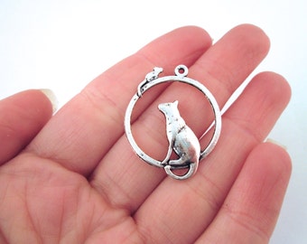 Silver Plated Cat and Mouse Pendant Charm, Pick Your Amount, D216