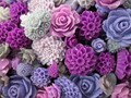 20pc. purple flower cabochon mix,  cute grab bag of roses, mums etc...