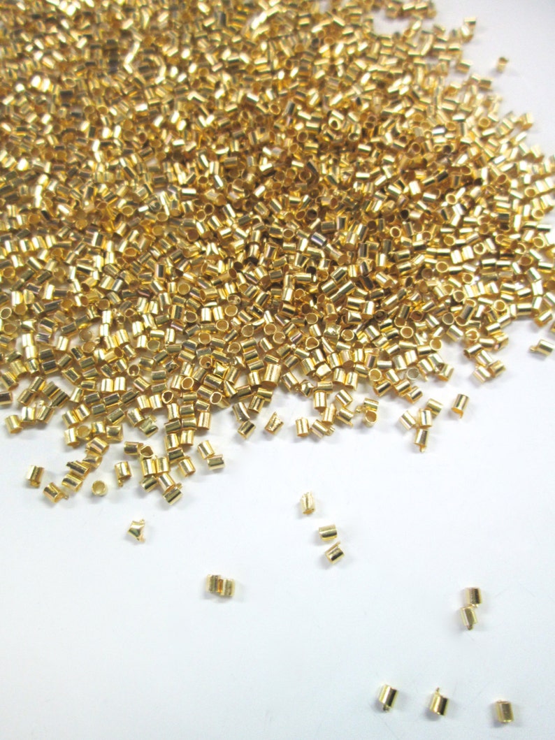 Gold Plated Brass Crimp Beads, 1.5x1.5mm with a 1mm hole A248 image 1