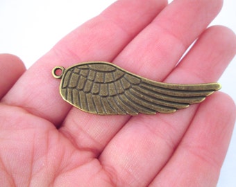 6 Brass Plater Bird or angel wing pendants, antique bronze plated charm D235