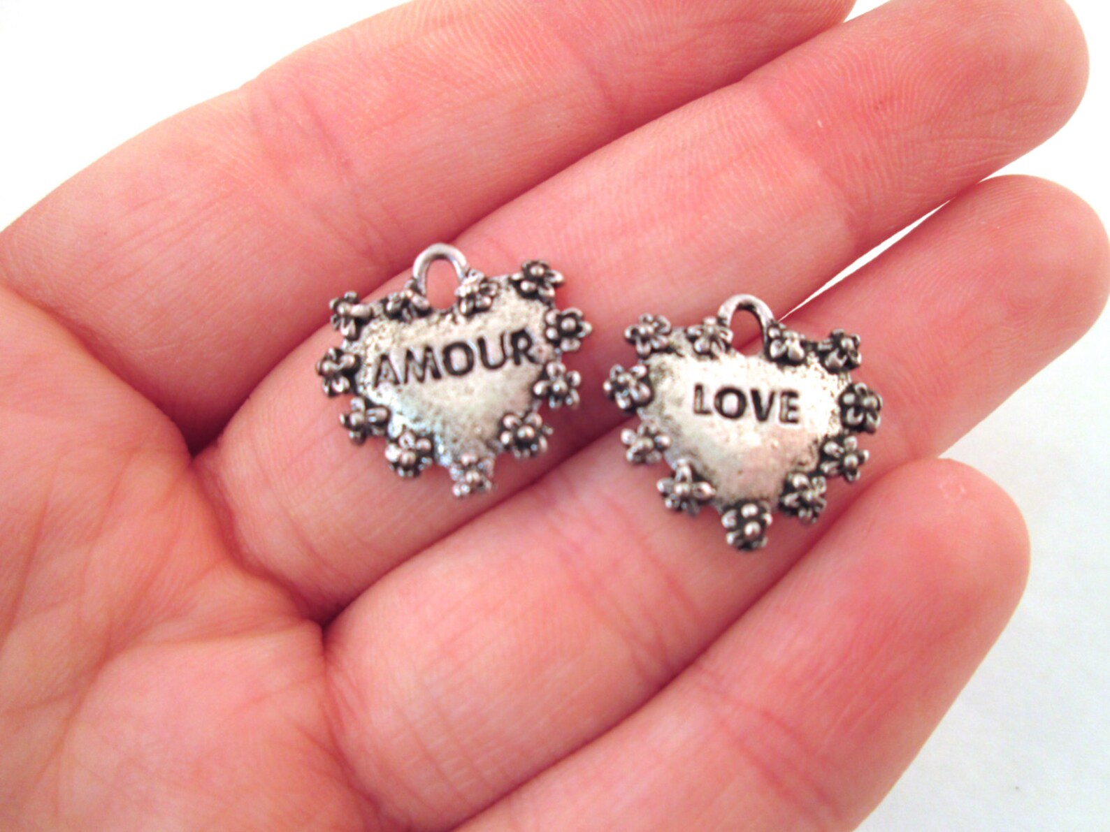 Silver Heart Charms 15x15mm Love Charms Amour Charms double Etsy