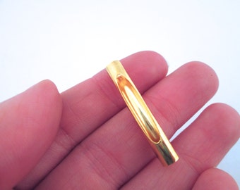 10 Gold Plated Curved Tube Bead With a Center Oval Hole Cutout, D87