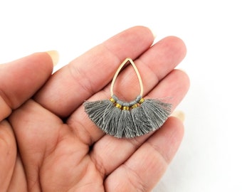 4 Smoke Grey Teardrop Pendant Tassel Charms, Teardrop Circle Tassel, Tassel Charm, Dyed Thread approx. 40x40mm, L186