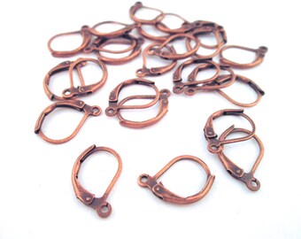 12 pares de ganchos para pendientes de 15 mm con cierre de palanca chapados en cobre rojo antiguo, accesorios para pendientes con cierre de palanca C93