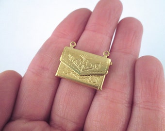 Raw Brass envelope locket charm pendants, Pick the amount you want, D129