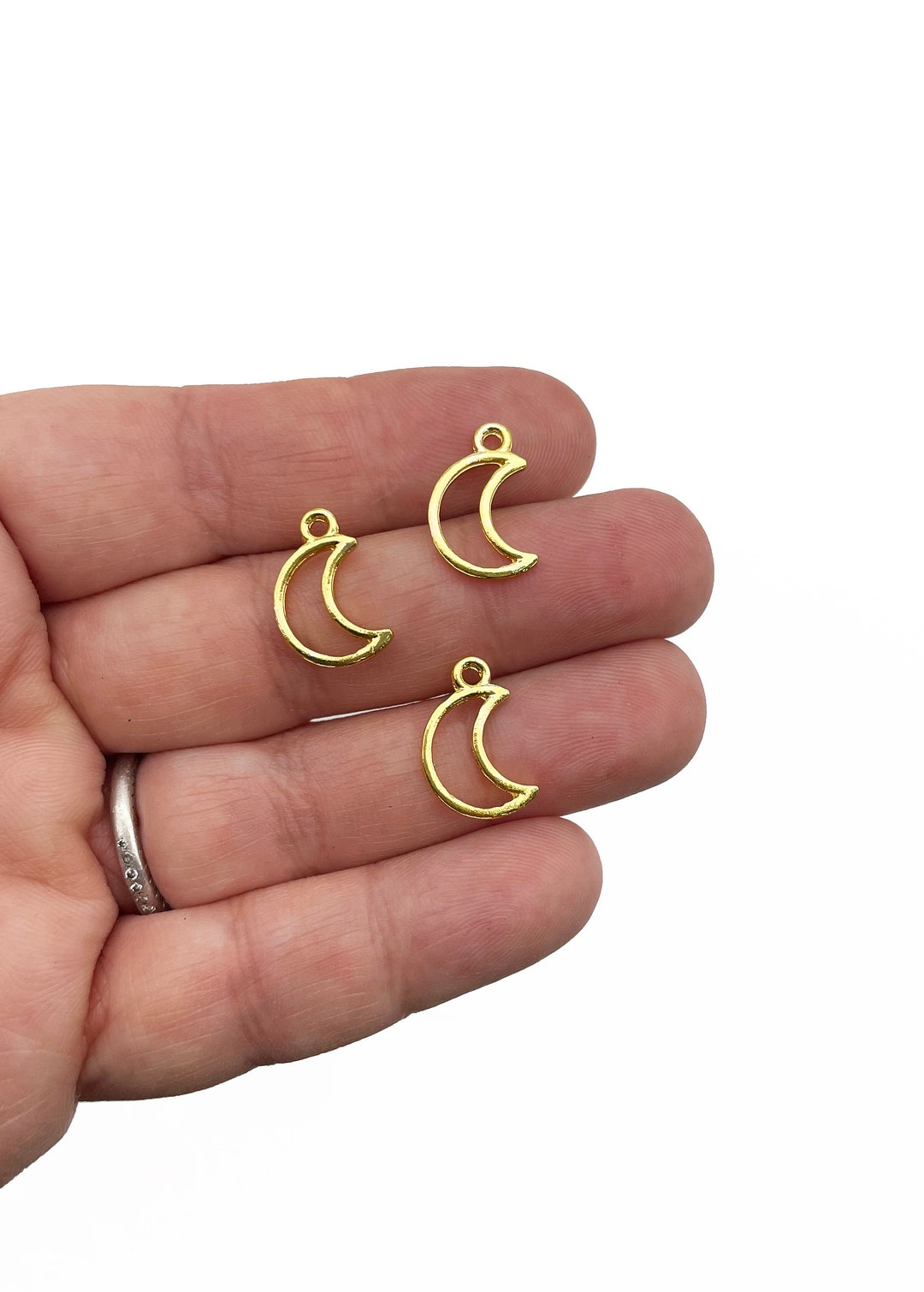 5 Small Open Bezel Gold Plated Crescent Moon Charms, A326 - Etsy