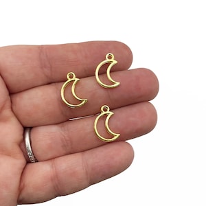 5 Small Open Bezel Gold Plated Crescent Moon Charms, F204b