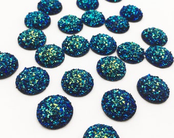 10 metalic blue 16mm round resin drusy cabochons, iridescent druzy cabs, H175