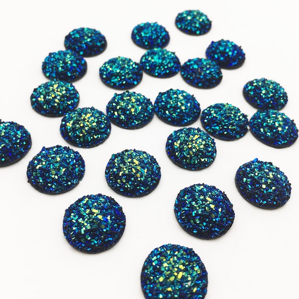 10 metalic blue 16mm round resin drusy cabochons, iridescent druzy cabs, H175