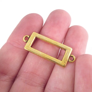 6 Gold Plated 30mm Rectangular Charm Connecter Links, Rectangle Pendent Connectors, Open Fame Bezels A121
