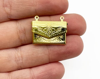 2 Gold plated Envelope Locket Charm Pendants D75