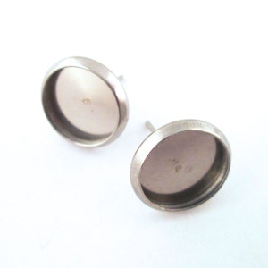 10mm Round Bezel Stud Earring Blanks, Stainless Steel Ear Finding Bases, C175