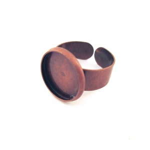 14mm copper adjustable round bezel ring blanks with an open back, open cuff ring bases A92