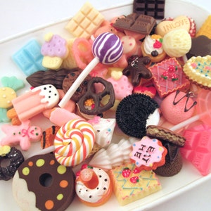 25pc Large size flatbacked resin mixed decoden sweets kawaii cabochons, flat backed acrylic plastic cabs (25-30mm)