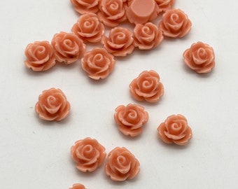 10mm round floral rose cabochons, coral color, pick your amount