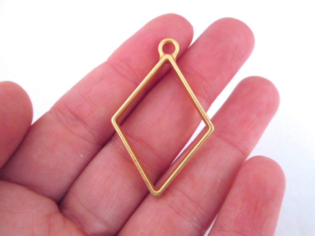 3 Matte Gold Plated Diamond Charms, Open Bezel Pendant, Diamond Charms