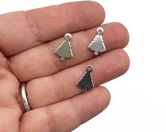 25 Stainless Steel 14mm X-mas Christmas Tree Charms, Xmas Tree Pendants A206