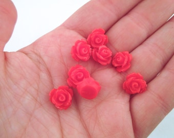 10mm round floral rose cabochons, red, pick your amount