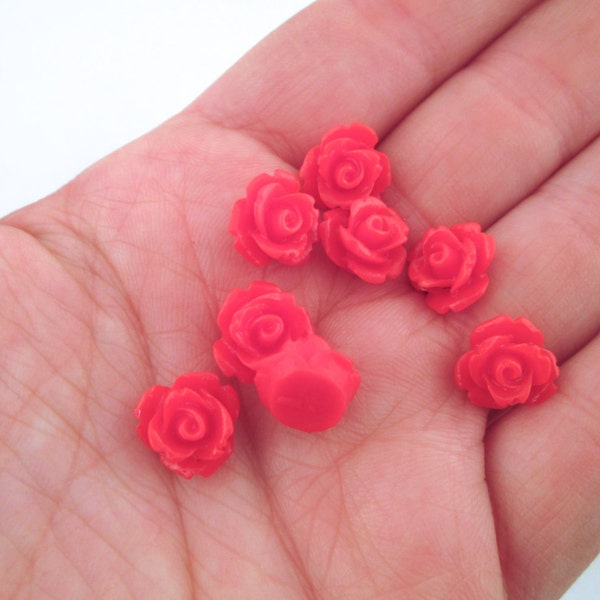 10mm round floral rose cabochons, red, pick your amount