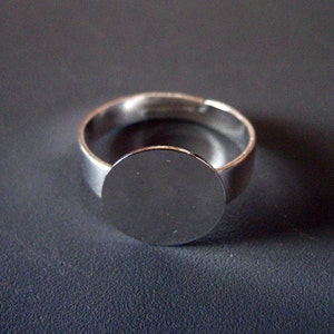 Silver plated 12mm round ring bases, wide Diy band adjustable ring blank findings, pick your amount, A62